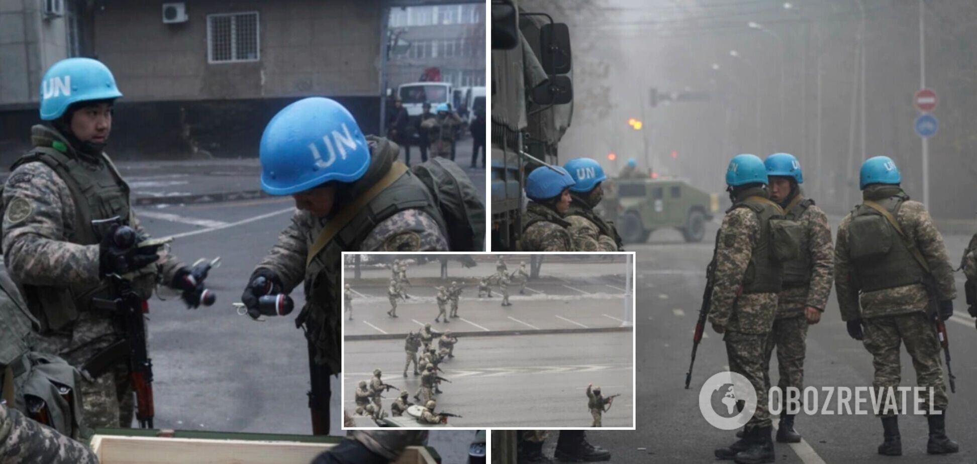 Подавлявшие протесты в Казахстане военные незаконно использовали каски миротворцев ООН. Фото