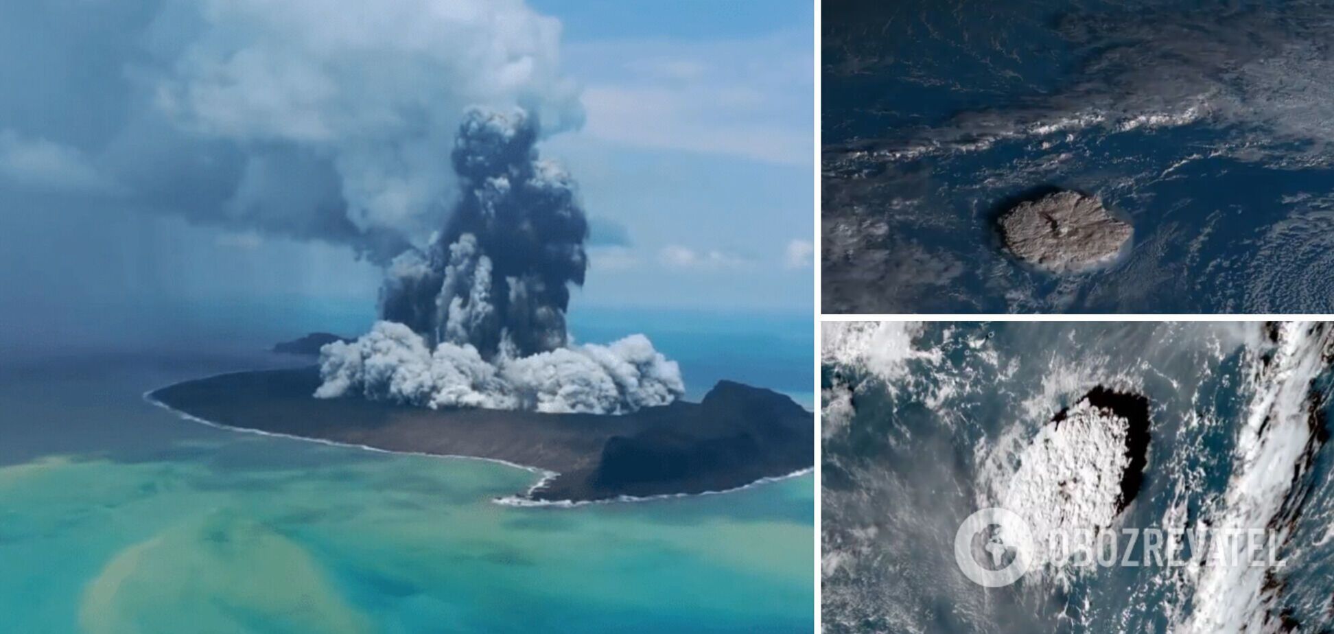 В Тихом океане произошло мощное извержение подводного вулкана. Кадры со спутника