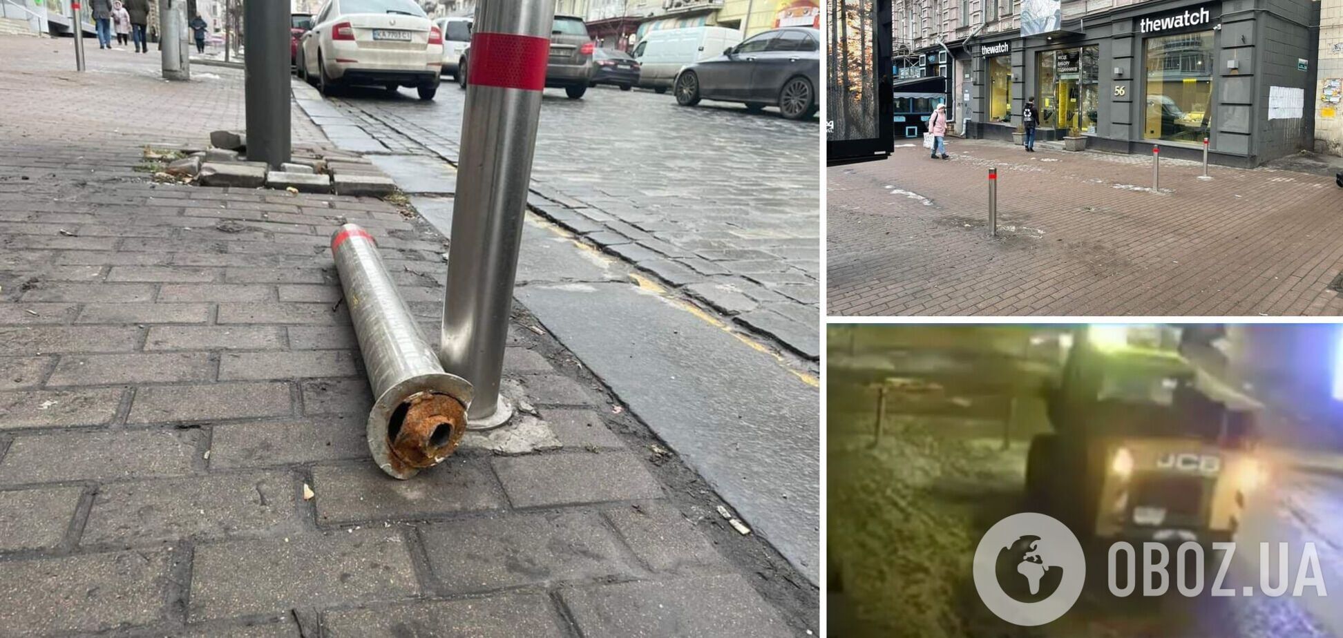 Машина сломала столбик, пытаясь его объехать