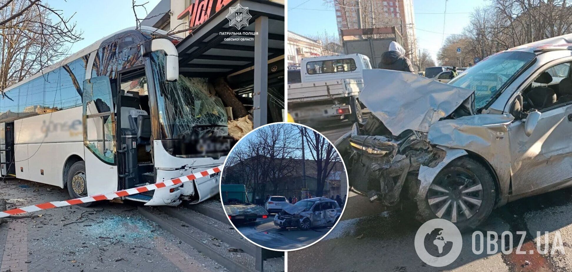 В Одессе автобус с пассажирами влетел в здание. Момент аварии попал на видео