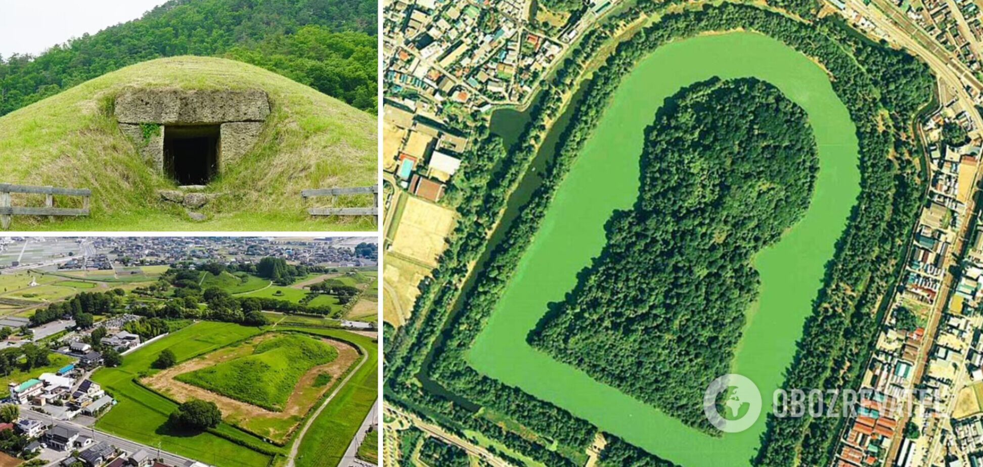 В Японии археологи нашли древние гробницы в форме замочной скважины. Фото со спутника