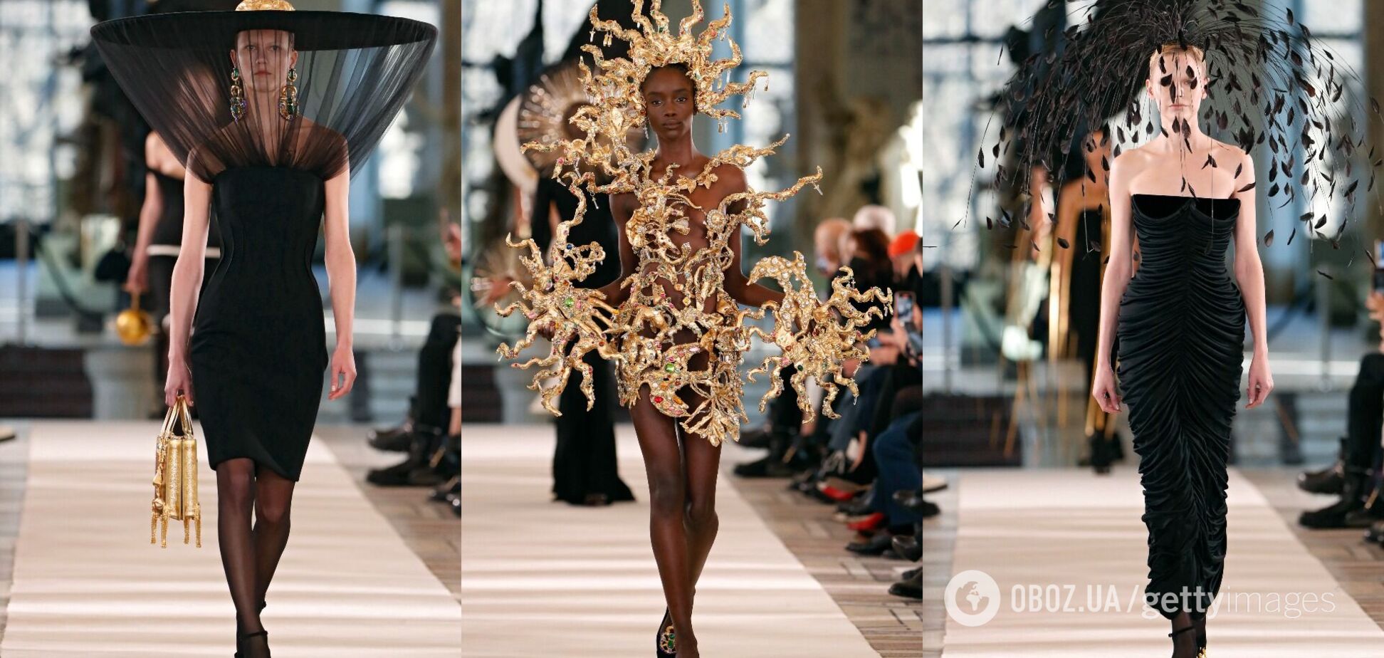 Золото, космос и Канье Уэст с Джулией Фокс в первом ряду. Как прошел показ Schiaparelli в Париже