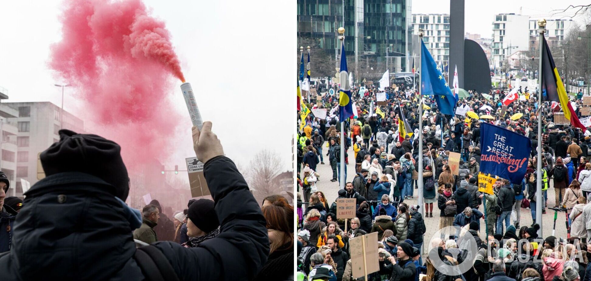 В Брюсселе митингующие устроили столкновения с полицией и разгромили вход в офис главы дипломатии ЕС. Видео