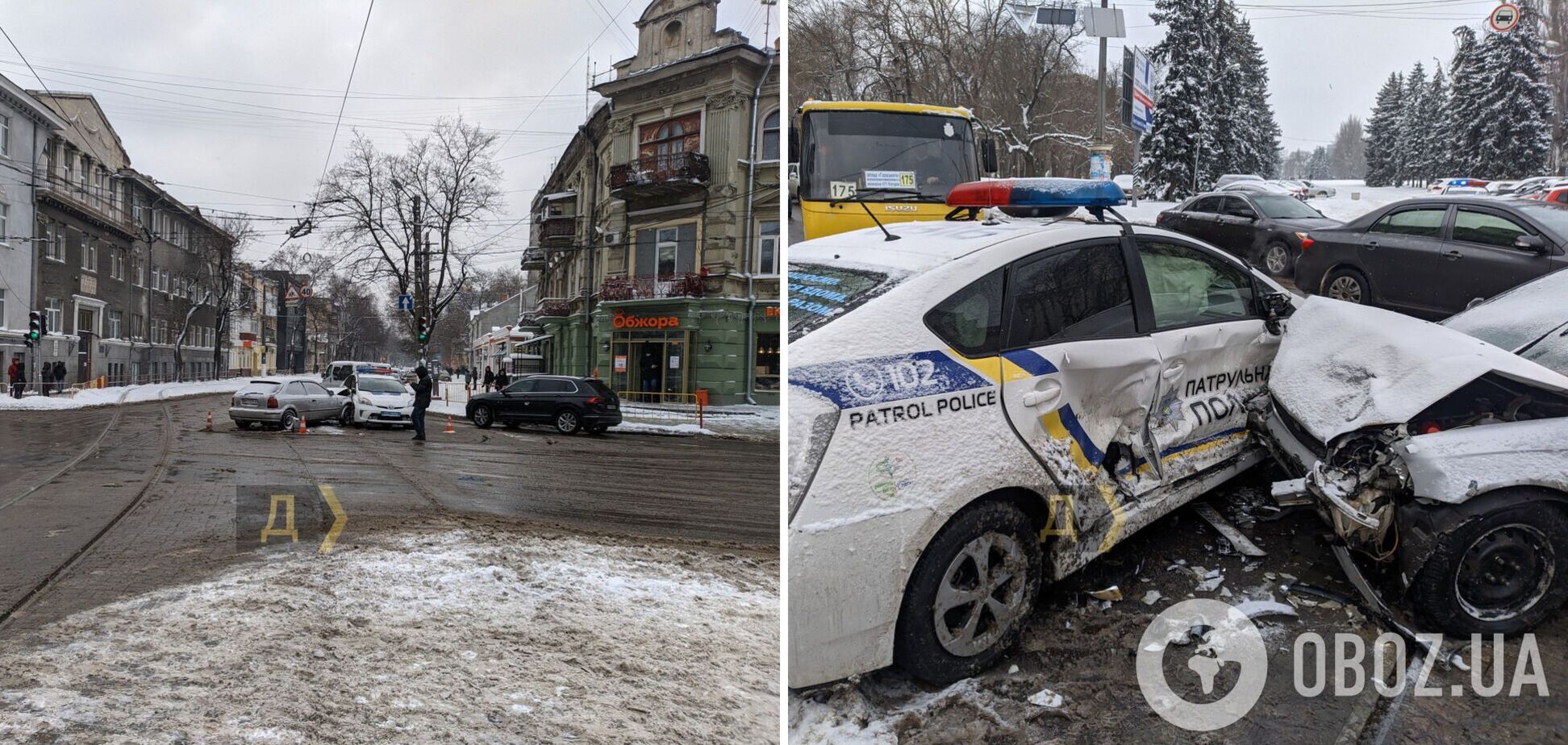 В Одессе Honda на скорости влетела в авто полиции. Момент аварии попал на видео