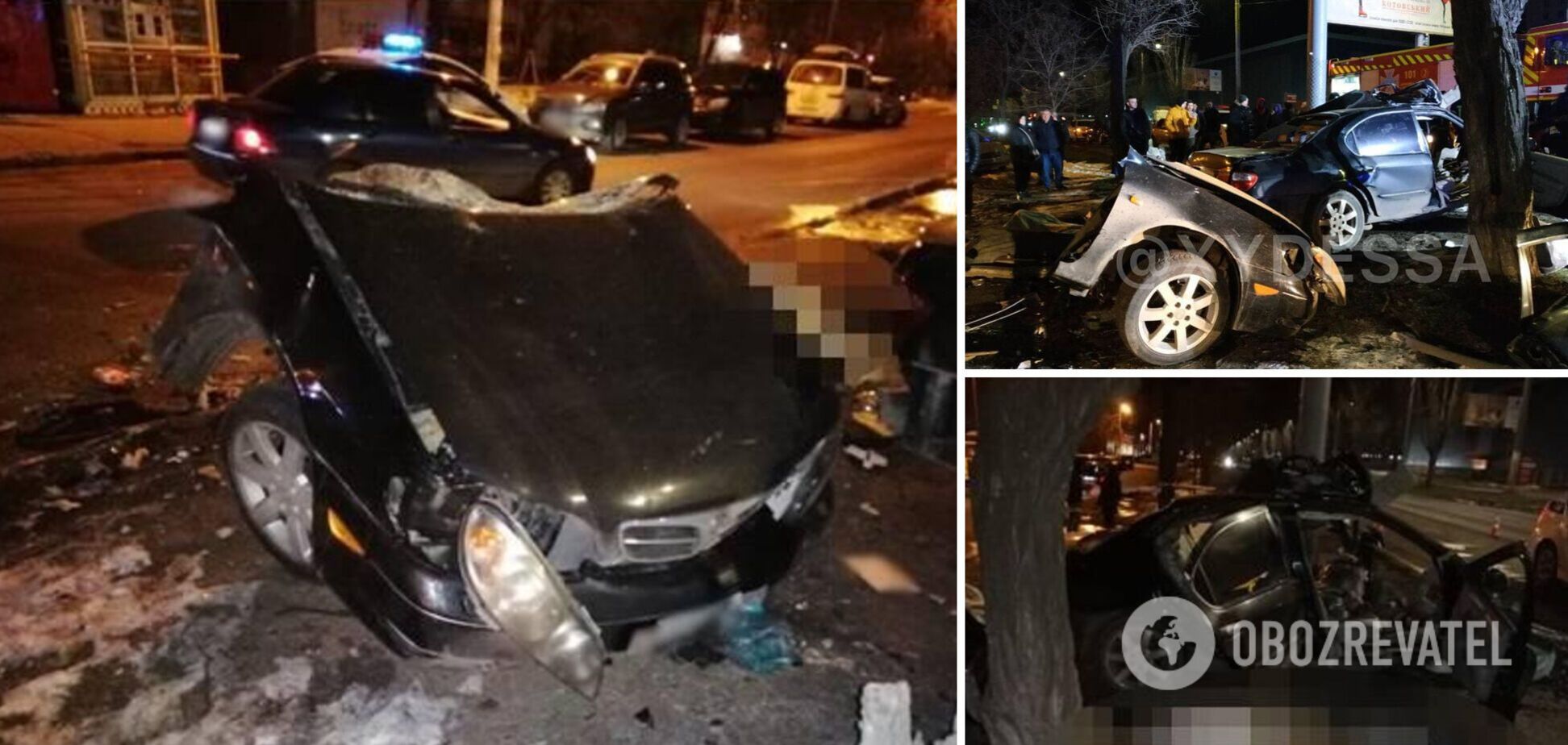 В Одесі авто влетіло в стовп: людей затиснуло всередині, двоє загинули. Фото та відео