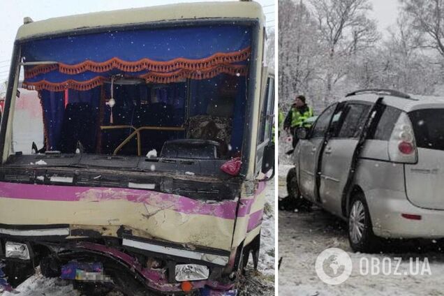 На Львовщине легковушка протаранила автобус с людьми: пострадали 7 человек. Фото