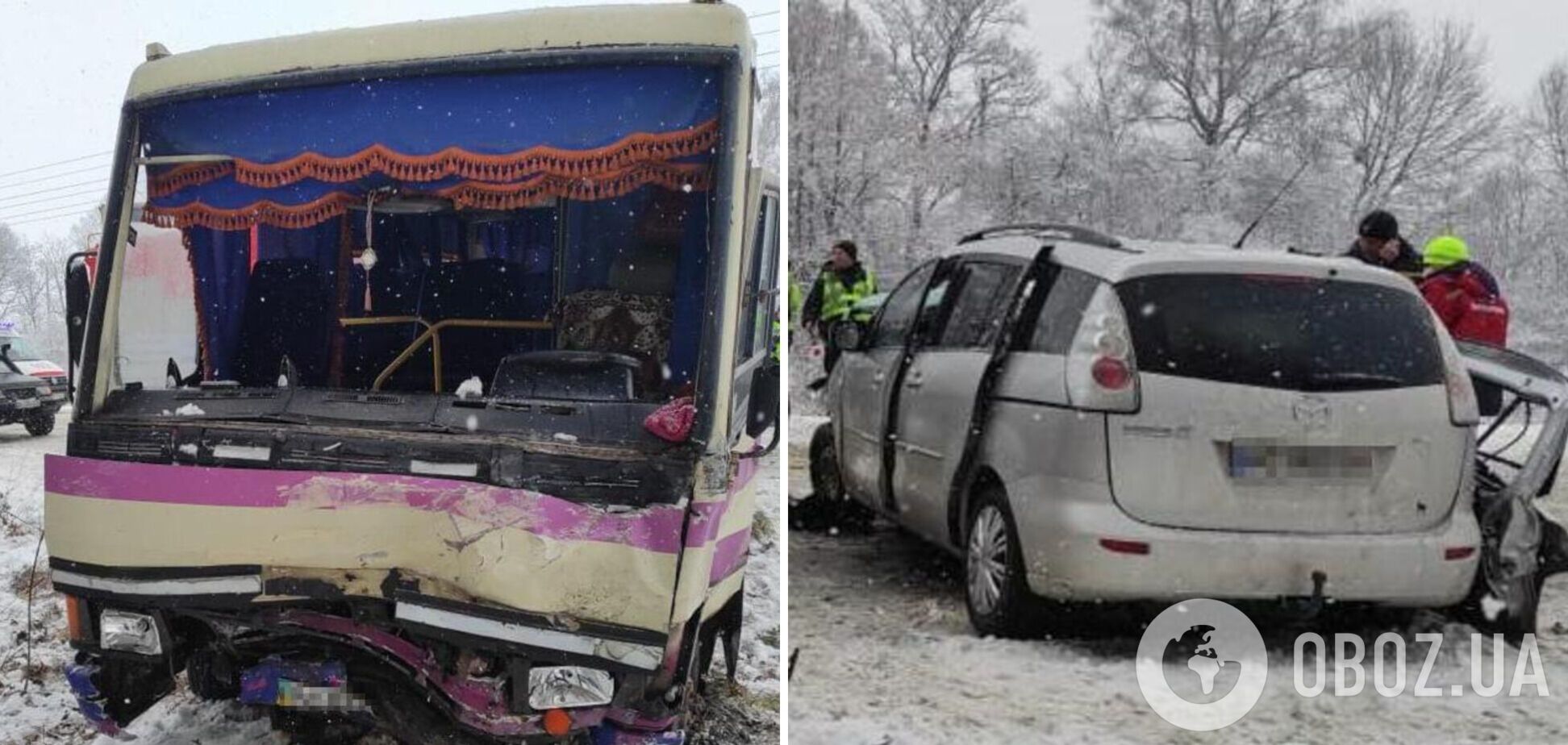 На Львовщине легковушка протаранила автобус с людьми: пострадали 7 человек. Фото