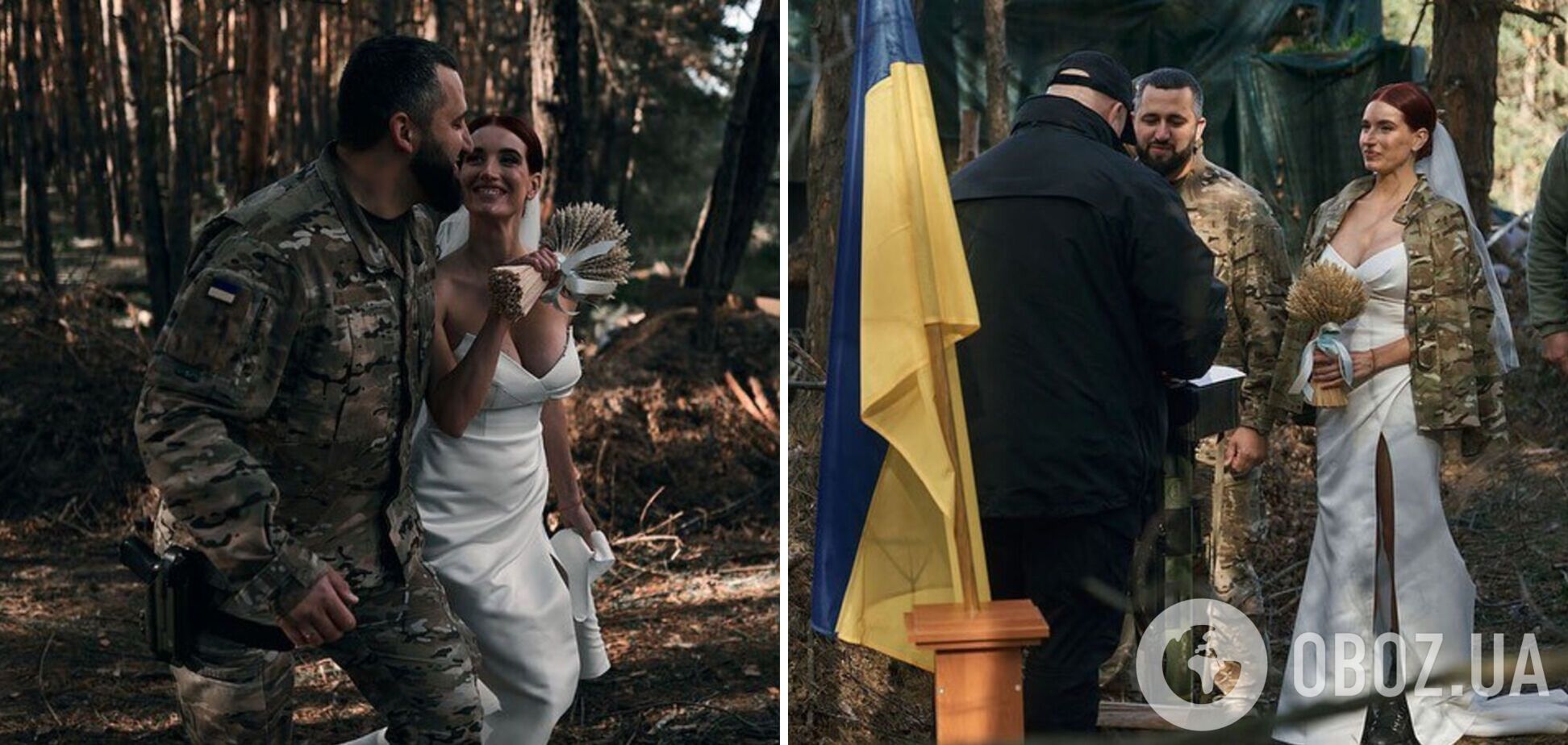 Военнослужащая 'Жанна д'Арк' вышла замуж в лесу среди защитников: молодоженов расписал генерал ВСУ. Фото