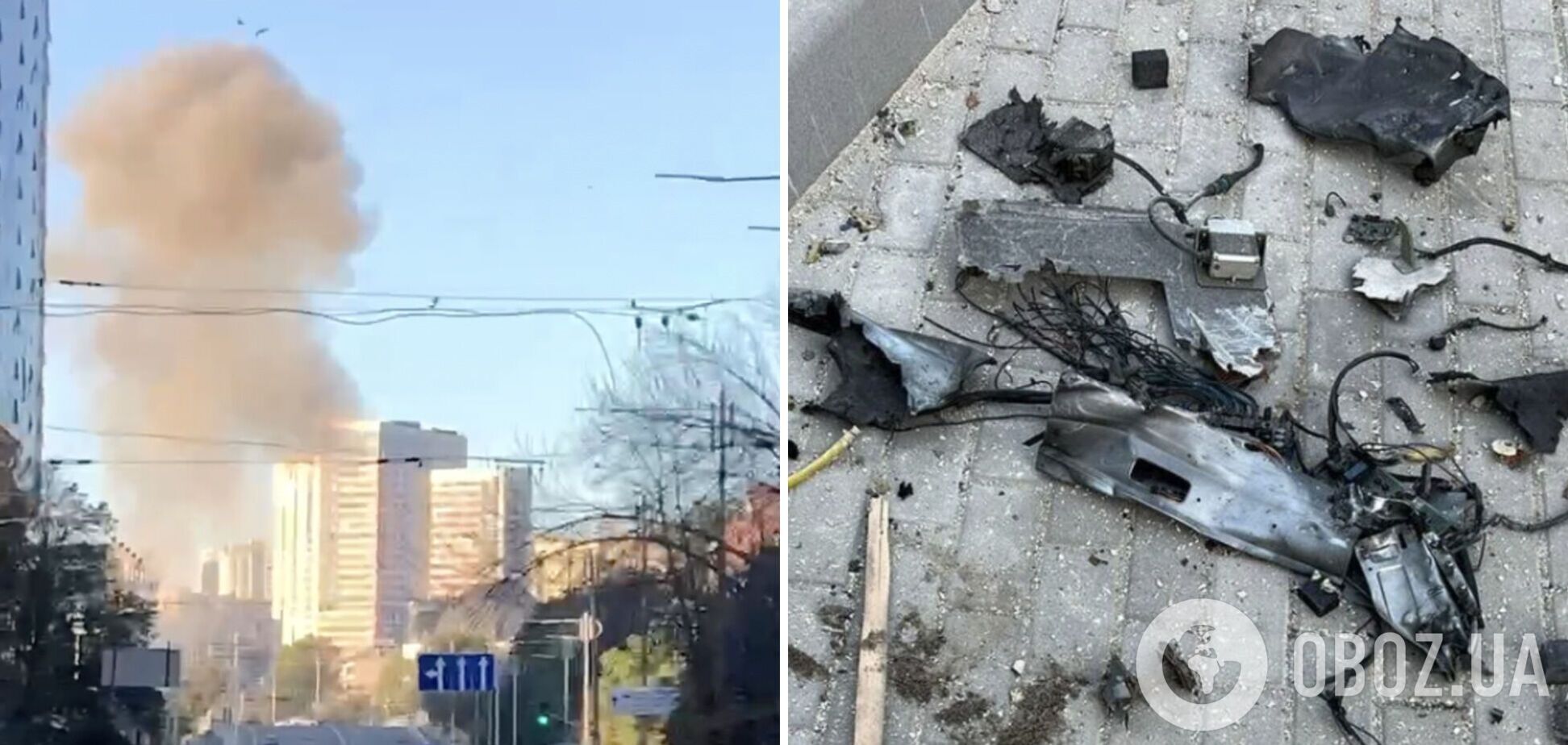 Момент влучання дрона-камікадзе у будинок у Києві зафіксувала нагрудна камера поліцейського