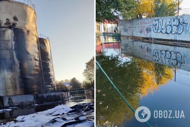 В результате атаки дронов на Николаев повреждены цистерны с тысячами тонн масла, оно течет по улицам. Фото и видео