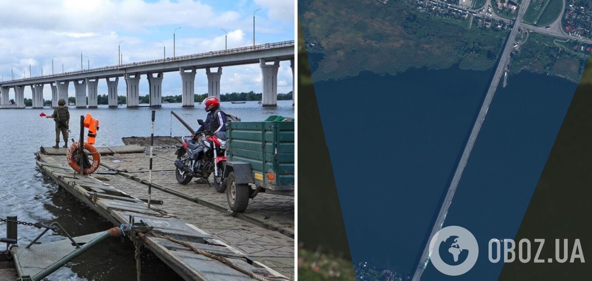 Оккупанты завершили возведение баржевого моста возле разрушенного Антоновского в Херсоне