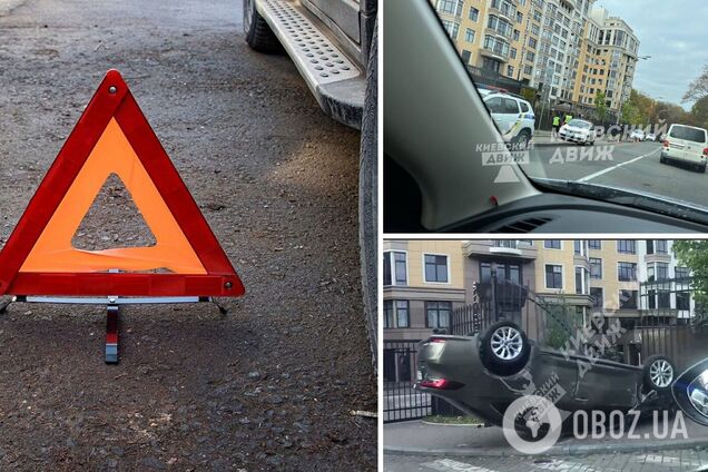 Одна из легковушек перевернулась