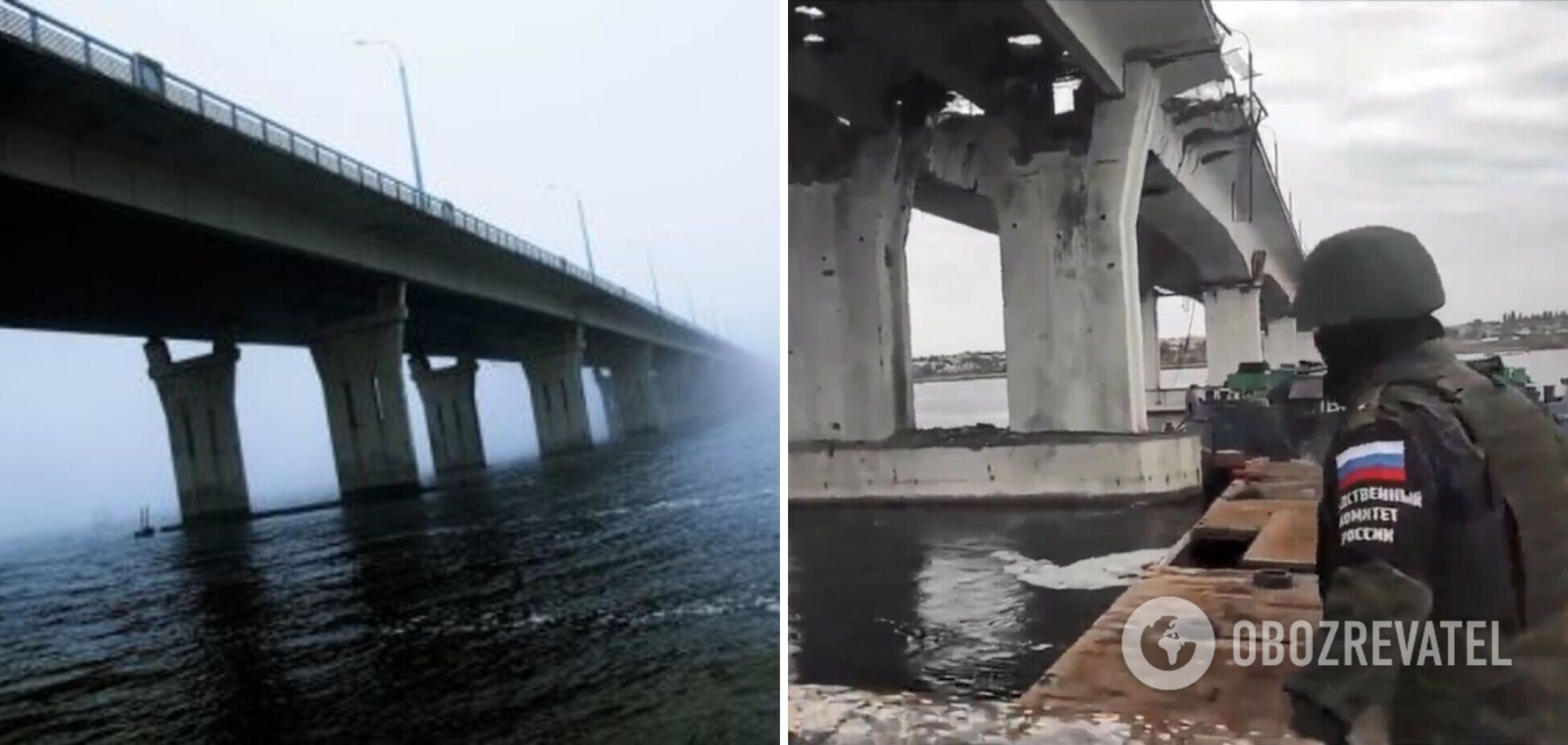 ВСУ разрушили построенную с барж переправу оккупантов под Антоновским мостом: спутниковые снимки