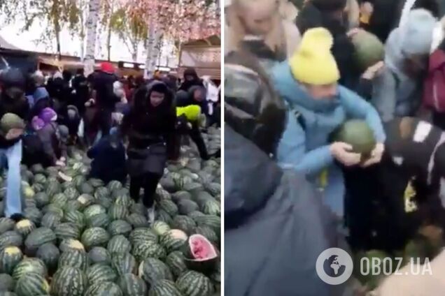 В РФ устроили давку с разборками из-за арбузов: не могли поделить 'подарок' власти. Видео