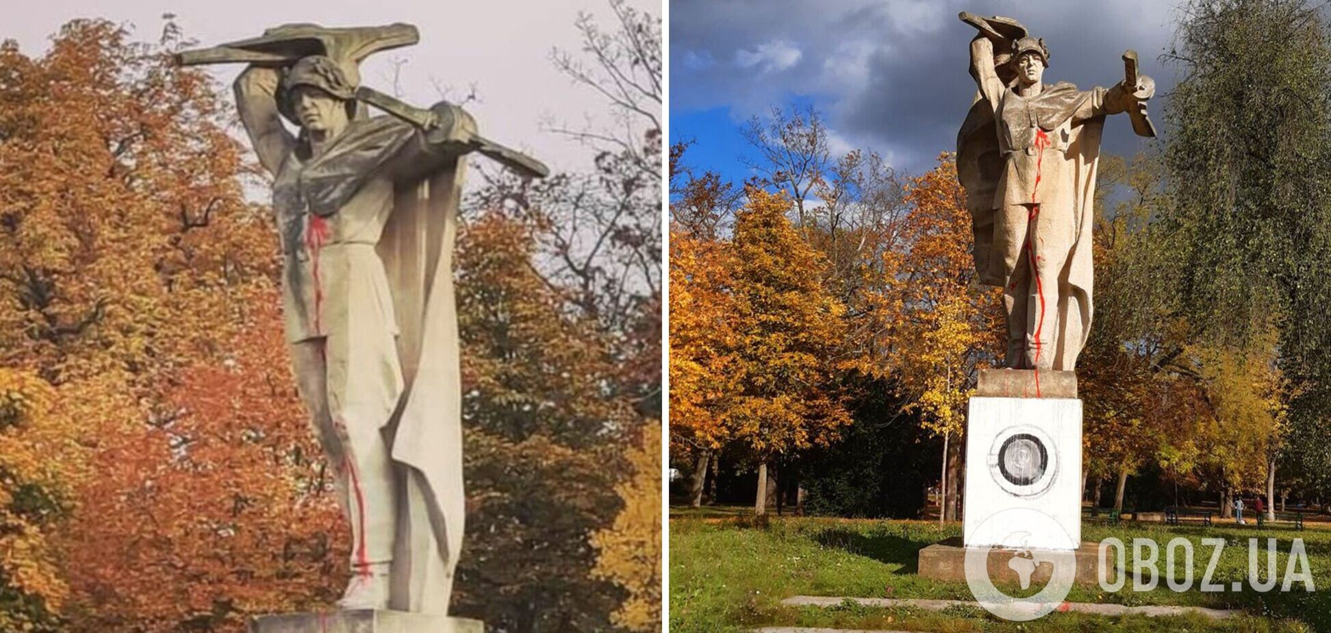 В Чехии монумент красноармейцу стилизовали под 'символ' российской оккупации – стиральную машинку. Фото