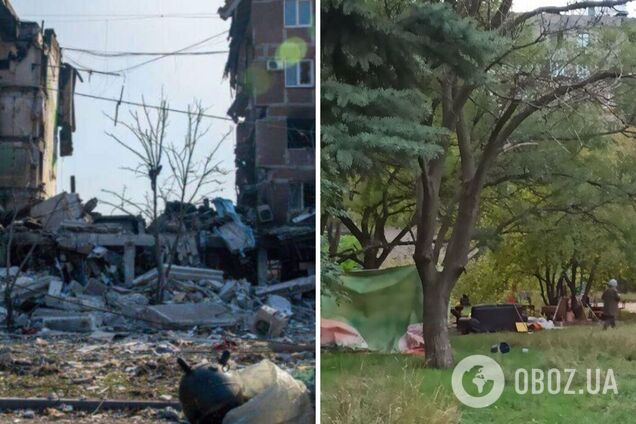 В окупованому Маріуполі люди досі живуть у наметах: їх залишили без житла загарбники. Фото
