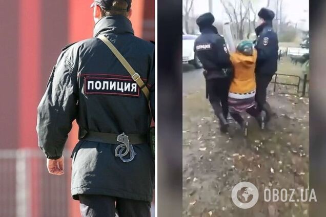 В Омську п’ятеро силовиків накинулися на пенсіонерку, яка вийшла з антивоєнним плакатом. Відео