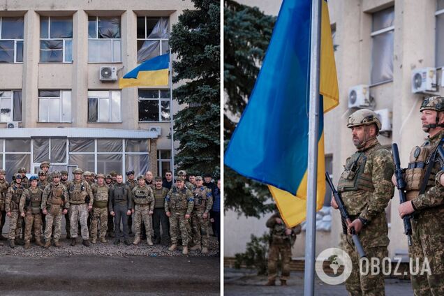 Над освобожденным Лиманом официально подняли флаг Украины: исторические кадры