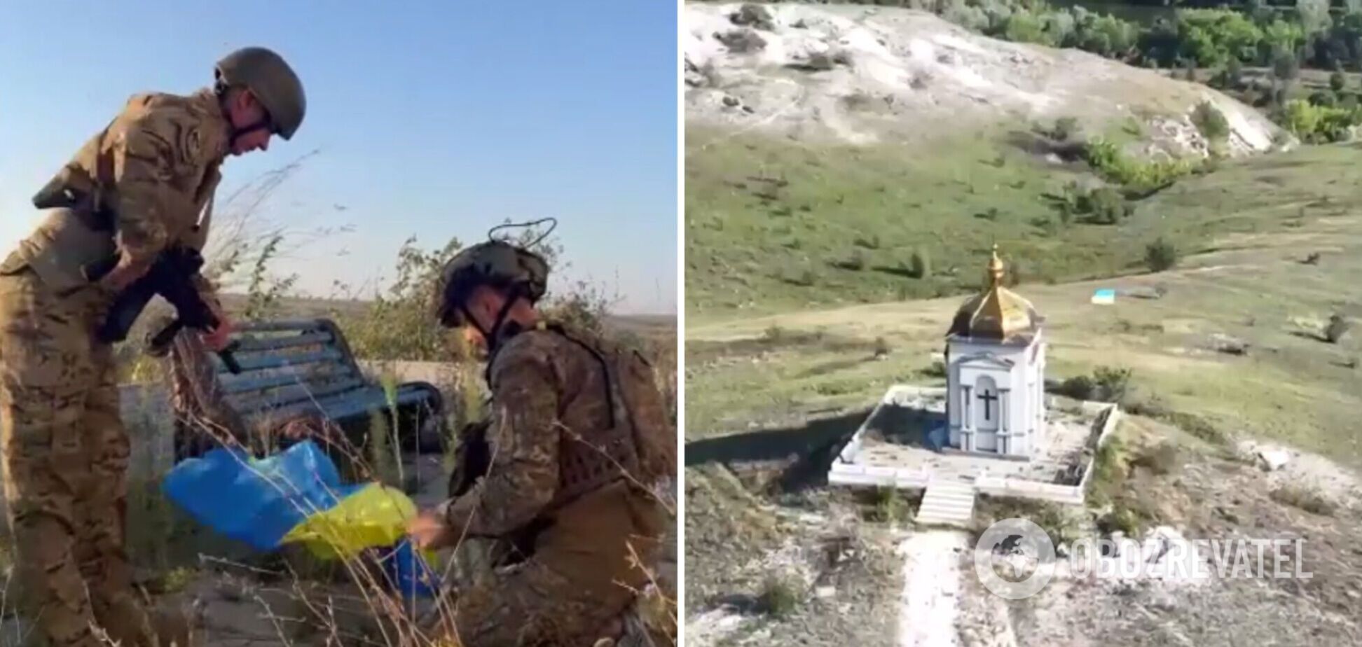 В Донецкой области гвардейцы подняли флаг Украины над церковью, которая выдержала вражеское нашествие. Видео