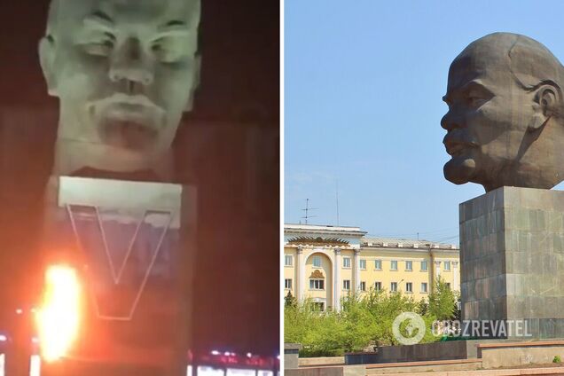 В Бурятии подожгли баннер в поддержку войны возле самой большой головы Ленина в мире. Видео
