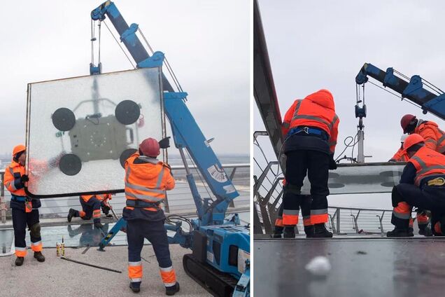 Специалисты заменяют поврежденные элементы моста