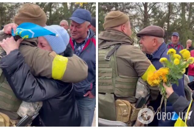'Слава Украине, родные!' В Херсонской области местные жители с цветами и объятиями встречали украинских защитников. Видео