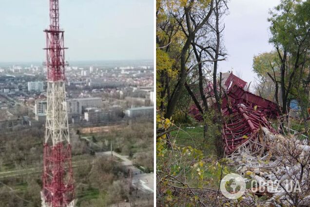 Окупанти під час відступу з Херсона підірвали телевізійну вежу: з'явилися фото і відео наслідків