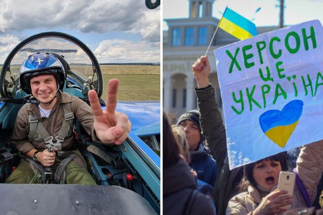 Дмитрий Комаров сфотографировался на въезде в освобожденный Херсон с военными и символом области