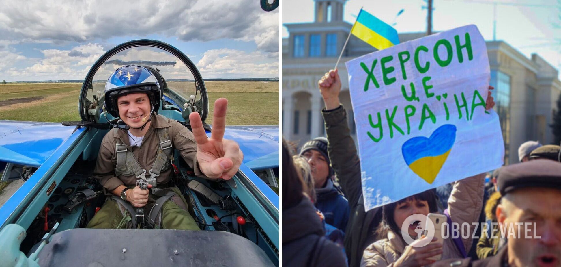 Дмитрий Комаров сфотографировался на въезде в освобожденный Херсон с военными и символом области