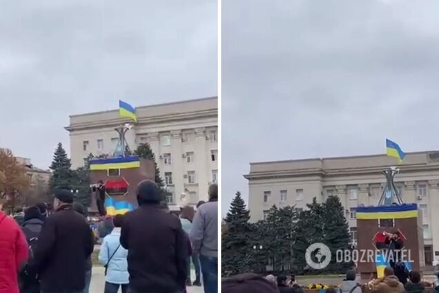 Жители Херсона спели гимн Украины в центре города