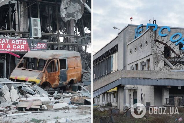 Руины и сгоревшие автомобили: в сети показали, как сейчас выглядит знаменитый аэропорт 'Херсон' в Чернобаевке. Фото