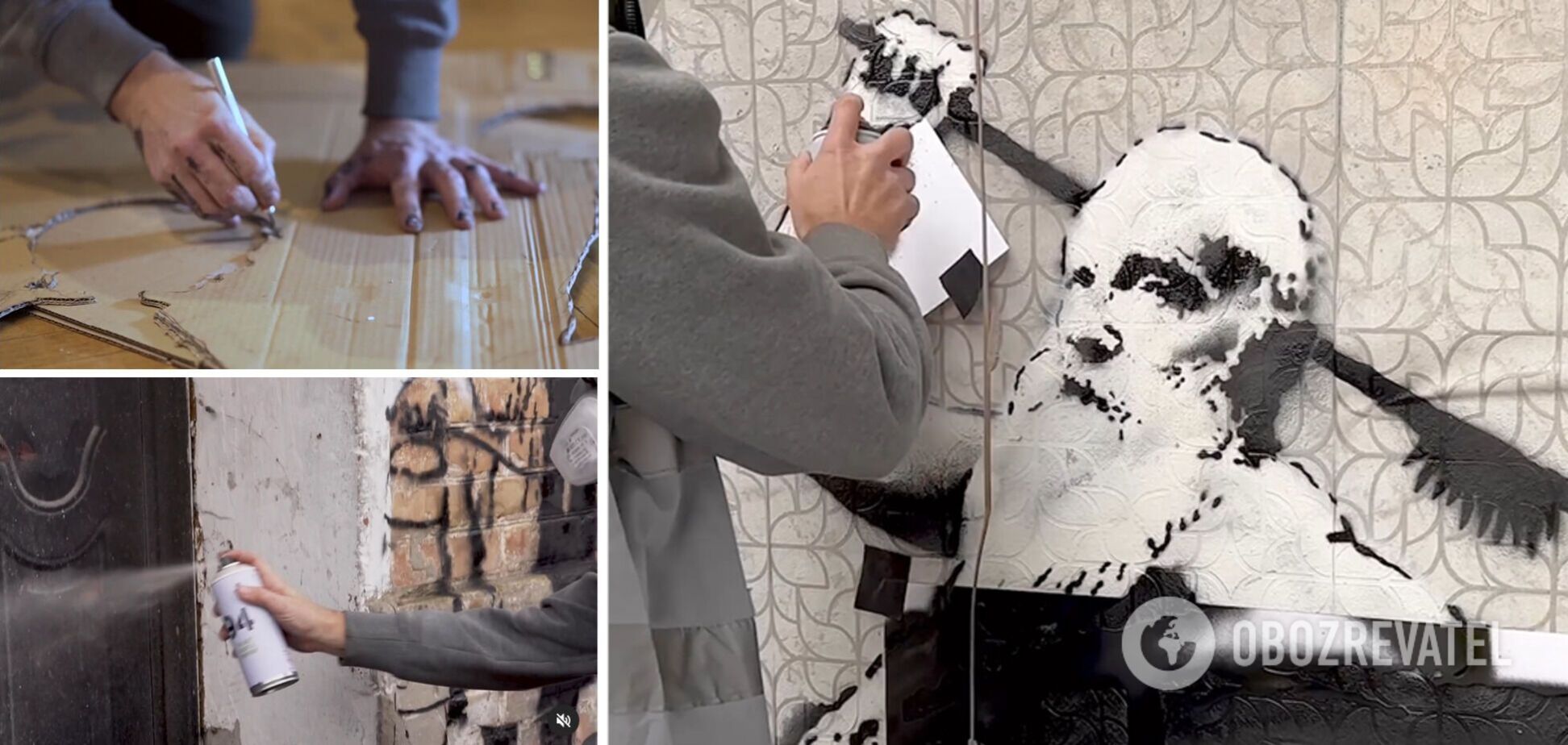 Известный стрит-арт художник Бенкси показал процесс создания всех своих граффити в Украине. Видео