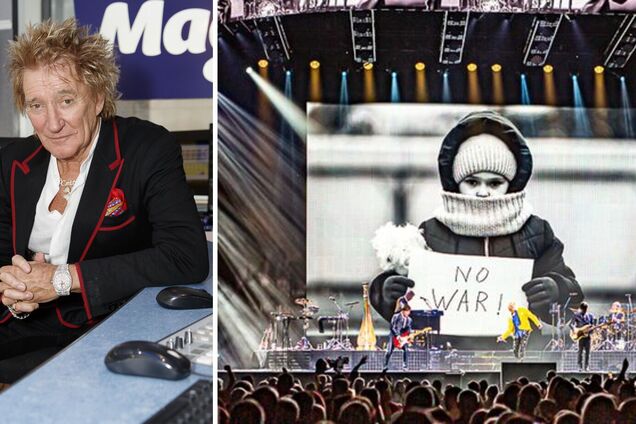 Легендарный Род Стюарт в сине-желтом костюме открыл свое турне по Британии выступлением в поддержку Украины в войне