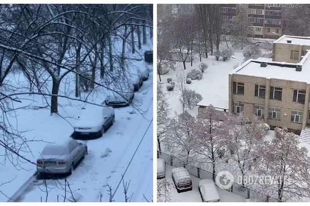 Киев ночью засыпало снегом: в сети показали яркие фото и видео
