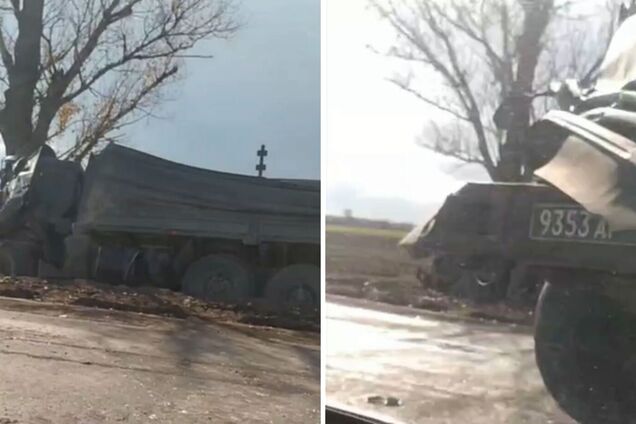 На трасі під Мелітополем валяються 8 розбитих вантажівок окупантів