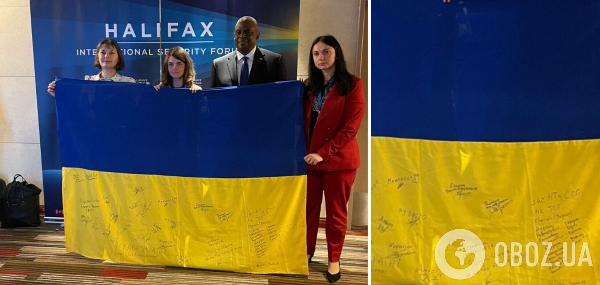 Главе Пентагона передали флаг с Херсонщины, который украинка прятала в оккупации, рискуя жизнью. Фото