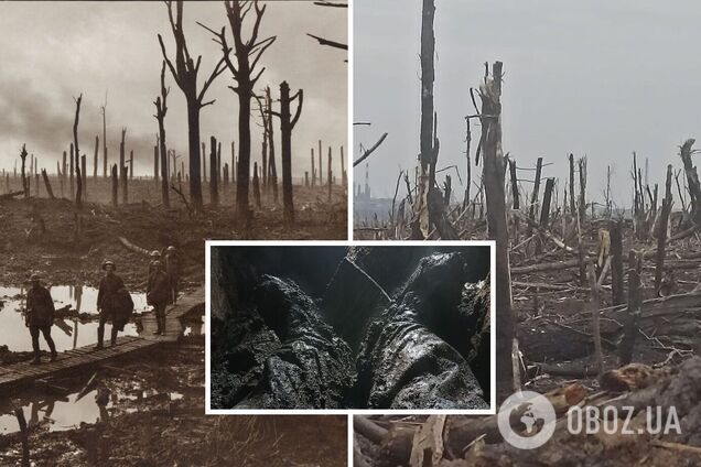 Выжженная земля и полметра воды в окопах: в сети показали свежие фото из Бахмута и кадры времен Первой мировой войны