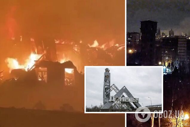 В оккупированном Донецке после взрывов здание ж/д администрации охватил мощный пожар, тушить было нечем. Видео