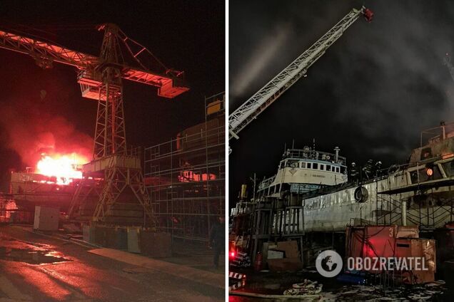 У російській Астрахані на судноремонтному заводі спалахнув корабель: гасити пожежу приїхали 13 спецмашин. Фото і відео