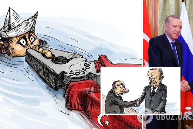 Прищемили нос: Путин попал на меткую карикатуру из-за 'пощечины' от Эрдогана, не пропустившего корабли РФ