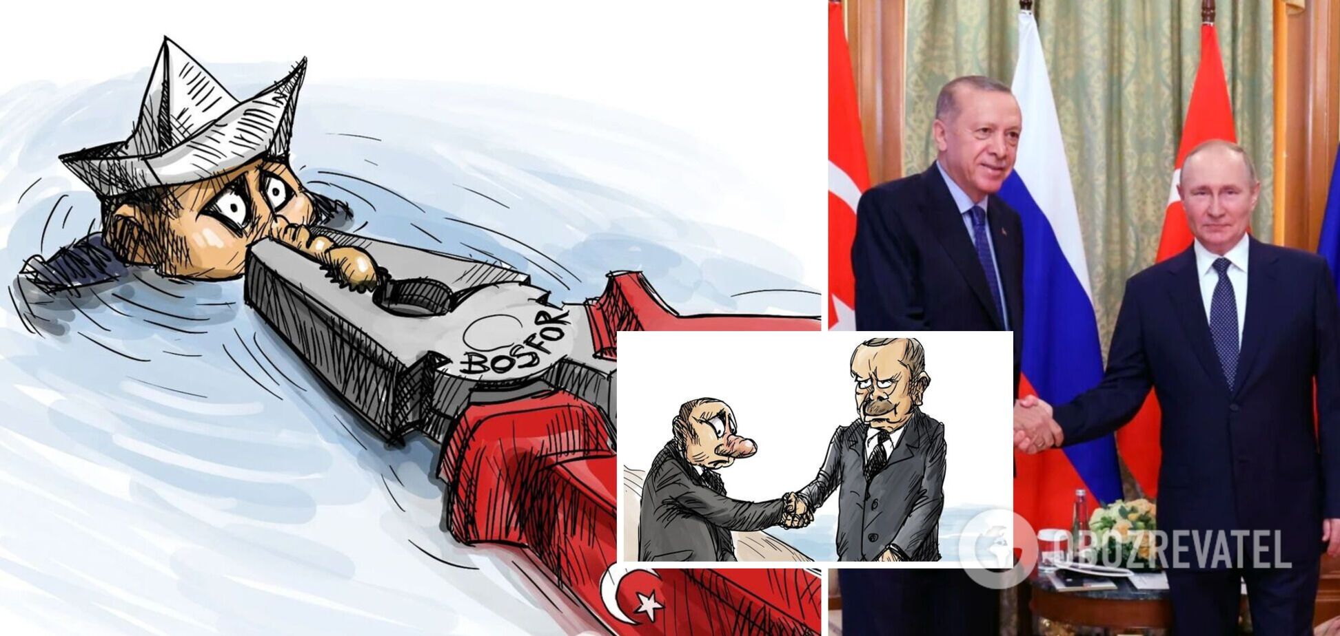 Прищепнули носа: Путін потрапив на влучну карикатуру через 'ляпас' від Ердогана, який не пропустив кораблі РФ