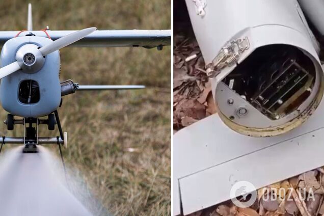 Мотор від бензокоси і деталі магнітофона 'Маяк': бійці ЗСУ показали збитий російський 'Орлан-10'. Відео
