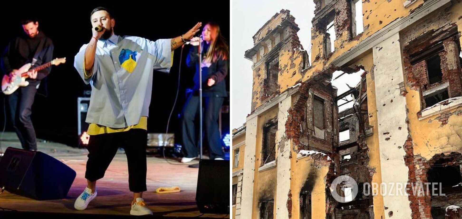 'Выстоим': Монатик в Харькове дал концерт для военных и показал кадры разрушенного города. Фото  