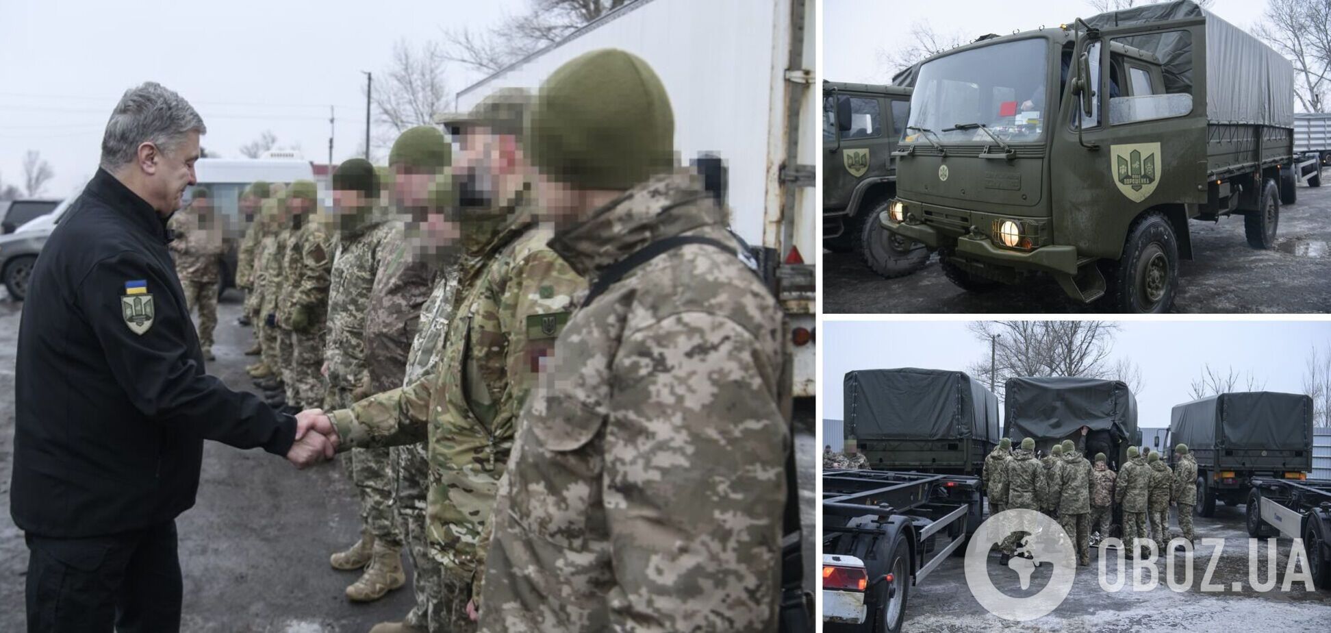 Порошенко на востоке передал бойцам 15-й отдельной бригады артразведки грузовики с прицепами