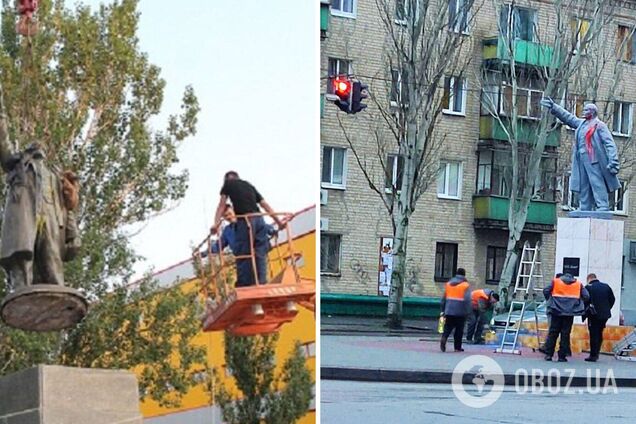 В окупованому Мелітополі пам'ятник Леніну облили 'кривавою' фарбою. Фото