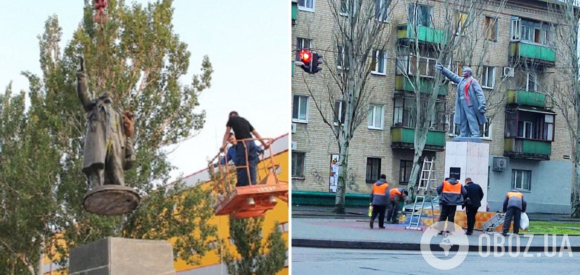 В окупованому Мелітополі пам'ятник Леніну облили 'кривавою' фарбою. Фото