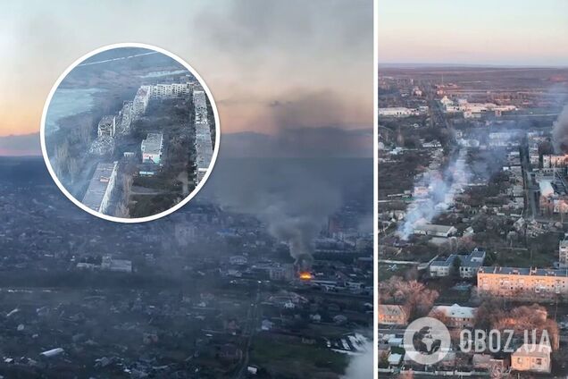 Над городом поднимается дым, видно пламя: в сети показали, как выглядит Бахмут во время обстрелов. Видео с высоты