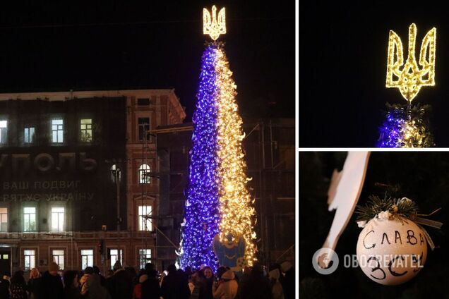 З тризубом і в кольорах українського прапора: у Києві запалили вогні на головній ялинці країни. Фото