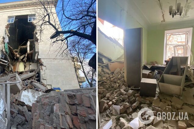 Оккупанты вновь нанесли удар по центру Херсона: есть погибший, повреждено здание ОВА. Фото и видео