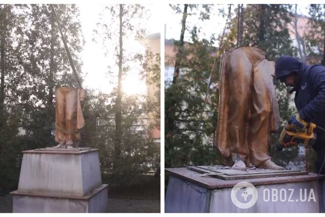 'Чужих героев нам не нужно, есть свои': в Черновцах демонтировали последний памятник Пушкину. Видео